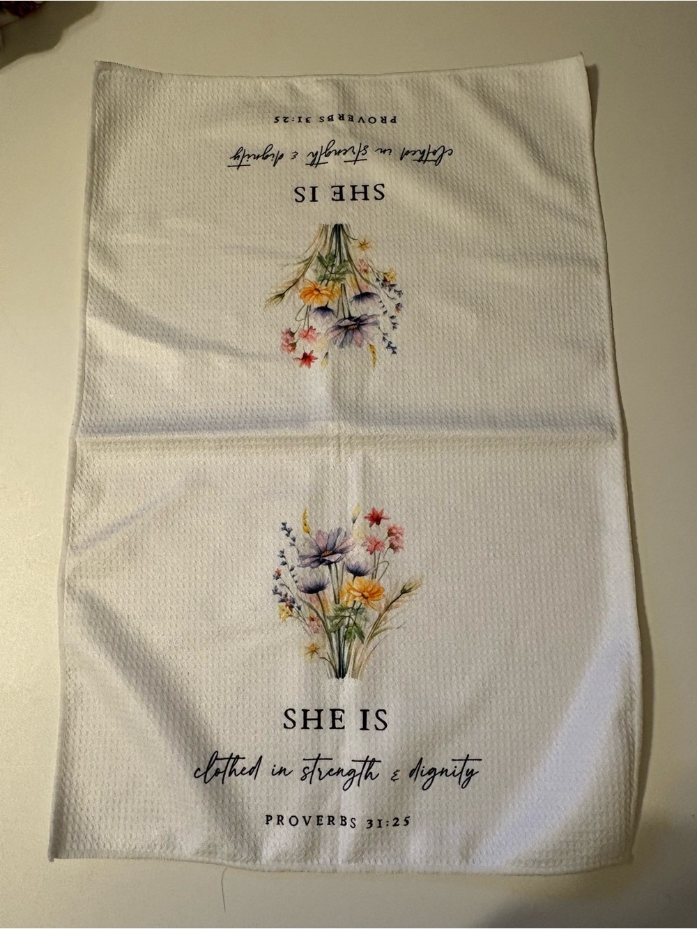 Floral 'She Is' White Cotton Kitchen Towel - Inspirational Tea Towel